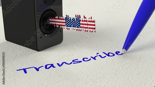 Loudspeaker standing on paper with a american flag