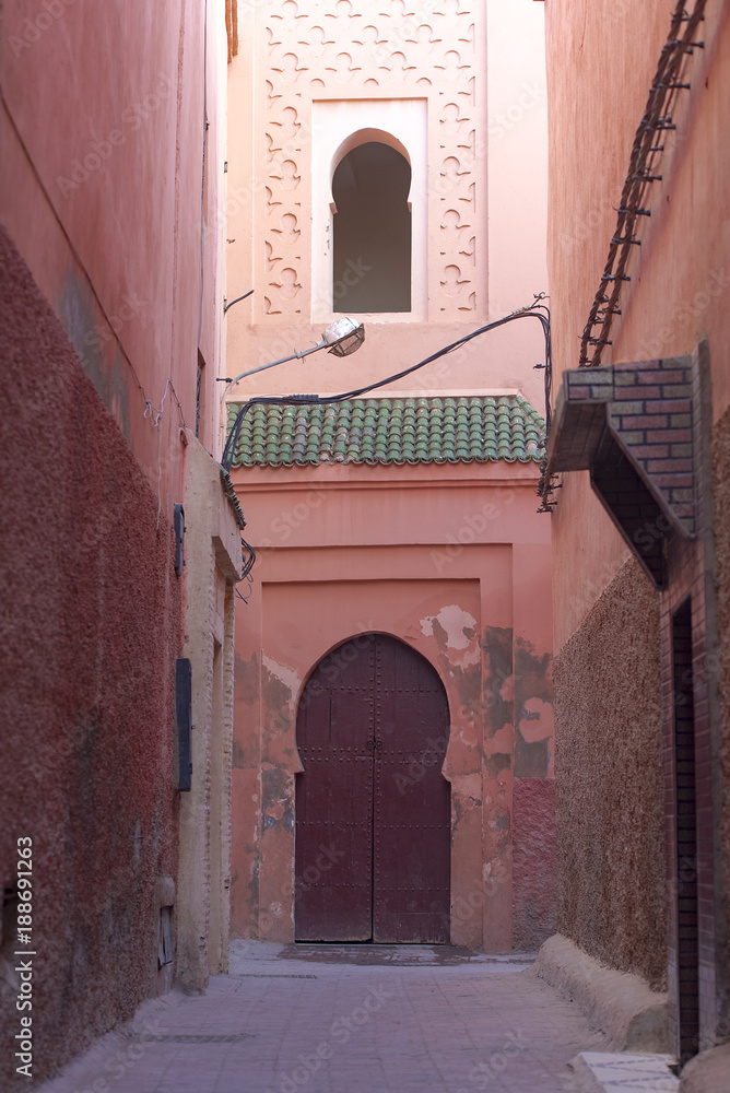 Naklejka premium Old streets of Marrakech medina district in Morocco 