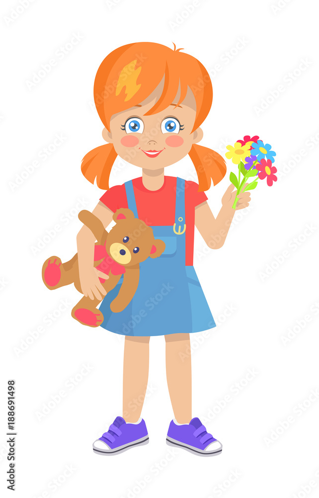 Vector Template of Little Girl with Teddy Bear Vector Template of Little Girl with Teddy Bear