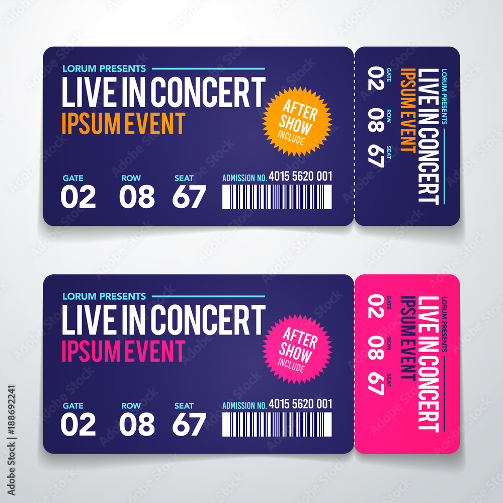 Concert ticket template. Concert, party or festival ticket design