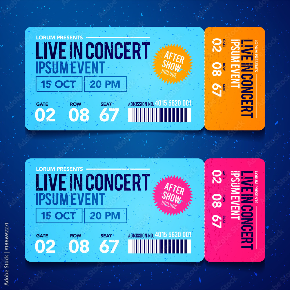 Vecteur Stock Vector Illustration concert ticket template. Concert, party  or festival ticket design template | Adobe Stock