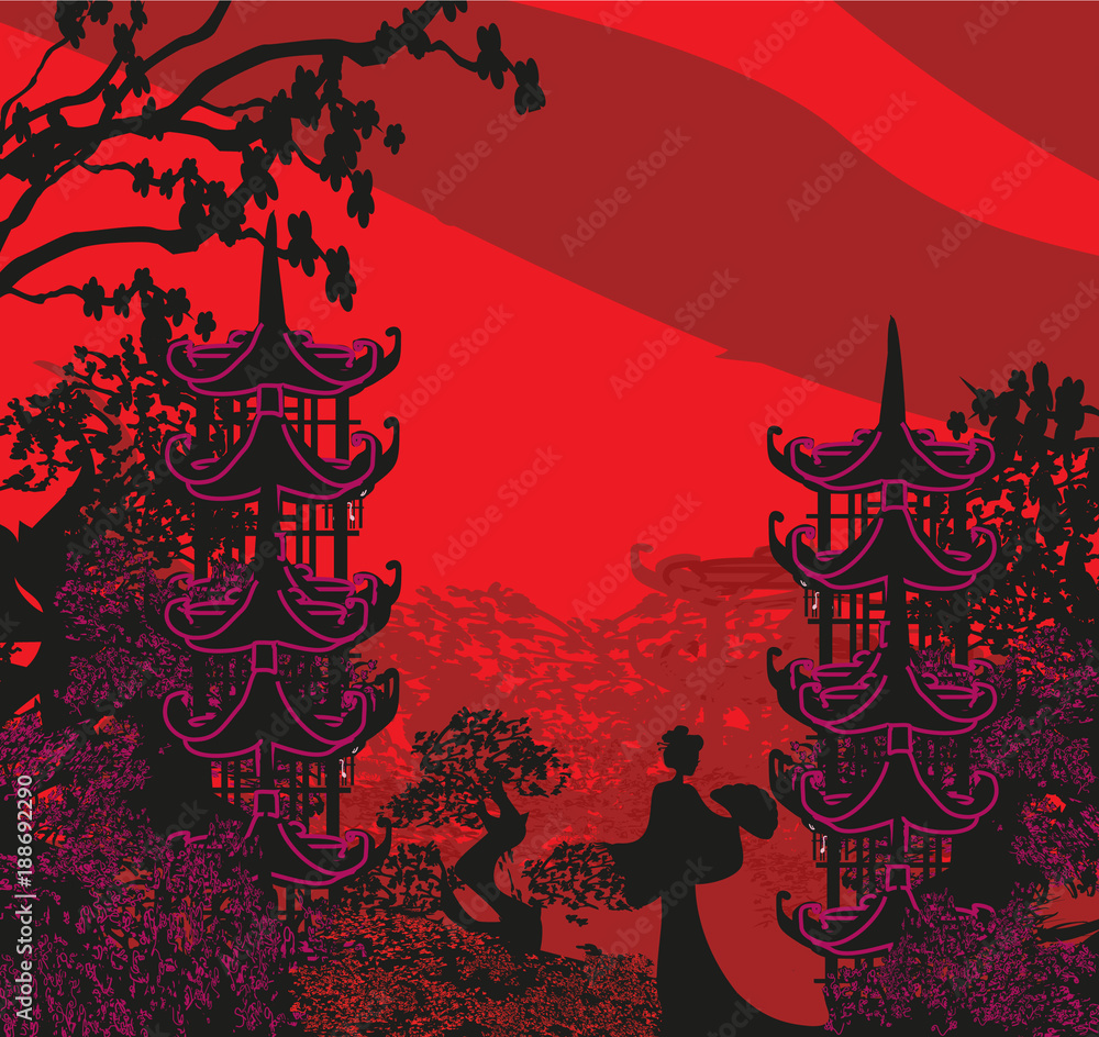 Geisha silhouette at sunset