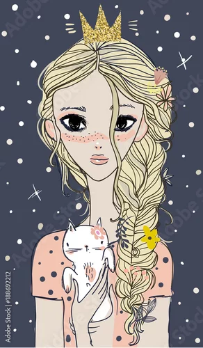 Obraz śliczna dziewczyna z kotem