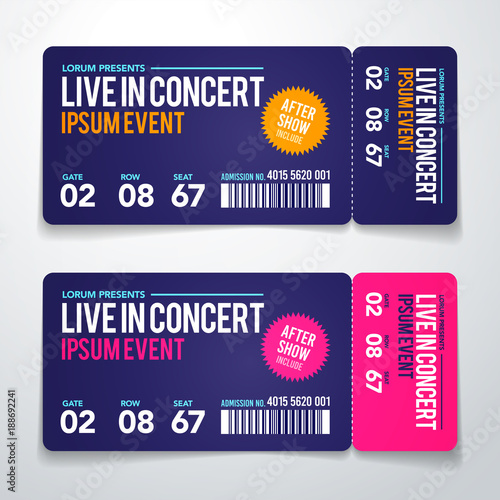Vector Illustration concert ticket template. Concert, party or festival ticket design template