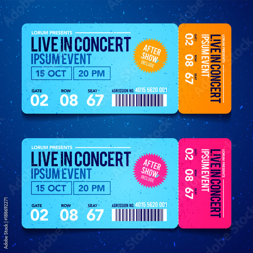 Vector Illustration concert ticket template. Concert, party or festival ticket design template