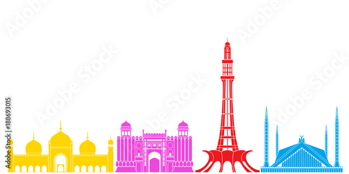 Pakistan set. Isolated Pakistan architecture on white background