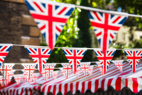 Fotografering Strings of Union Jack bunts festive decoration in London England UK
