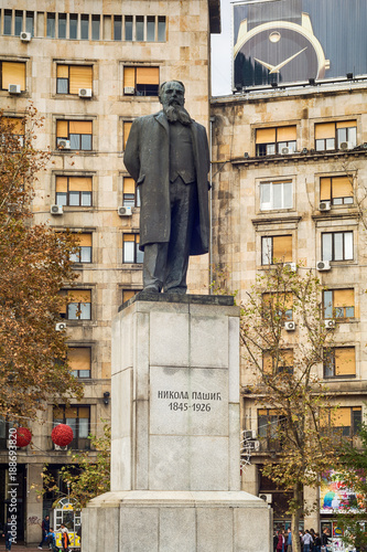 Belgrade, Serbia - October 28, 2016: Monument of Nikola Pasic (1845-1926), his political career began in 1878 as a deputy elected in Zajecar. In 1881, he officially founded the Radical Party. photo