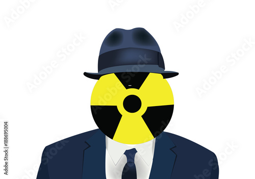 figura maschile trasparente con il cappello e simbolo nucleare