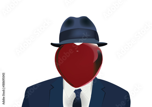 figura maschile trasparente con il cappello e cuore