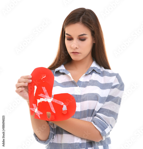 Unhappy woman with teared p...