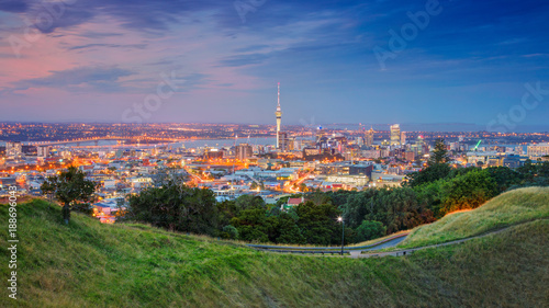 Auckland. Cityscape image of Auckland skyline, New Zealand taken from Mt. Eden at sunset.