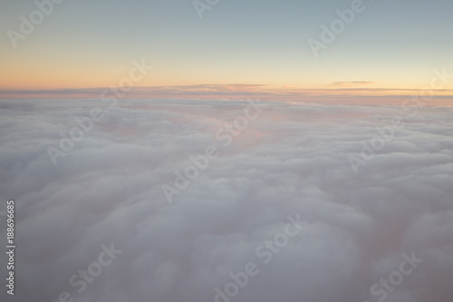 Sunrise above the clouds. view from plane.