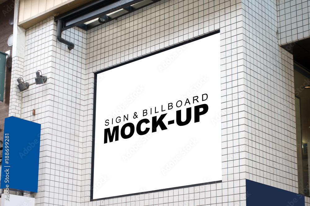 Obraz premium Mock up advertising banners on the ceramic wall of building