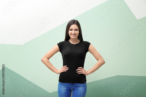 Young woman in black t-shir...