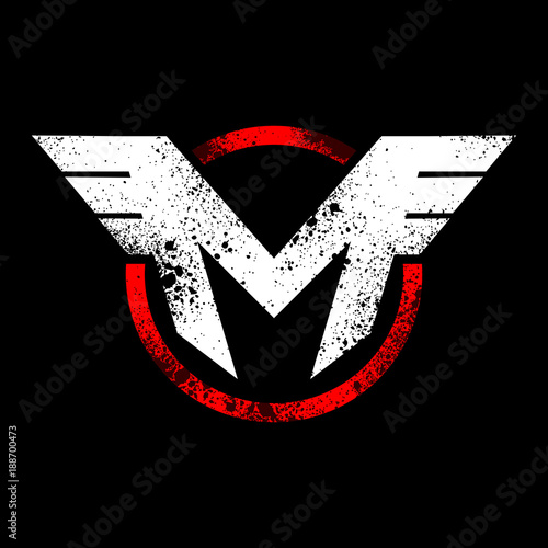 Initial M Wing Rustic Emblem Vector Graphic