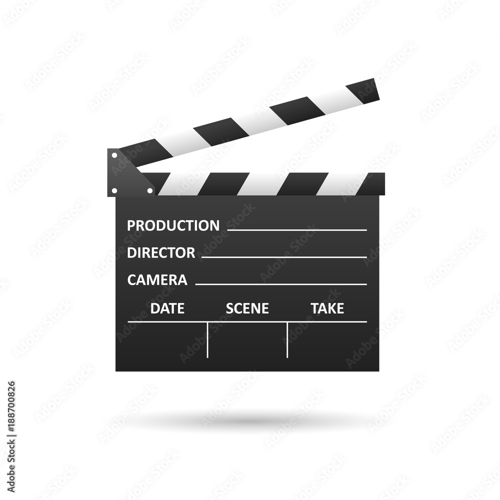 Realistic Cinema clapper, isolated on white. Movie making. Film industry