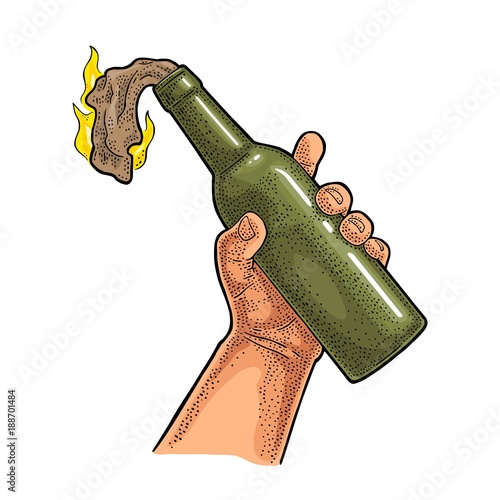 Male hand holding Molotov Cocktail
