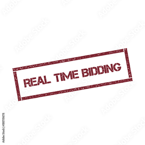 Real time bidding rectangular stamp. Textured red seal with text isolated on white background, vector illustration.
