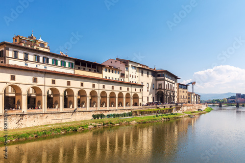 Quay of the Arno River and the Uffizi Gallery in Florence photo