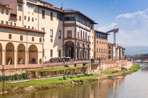 Quay of the Arno River and the Uffizi Gallery in Florence