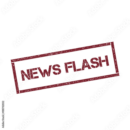 News flash rectangular stamp. Textured red seal with text isolated on white background, vector illustration.