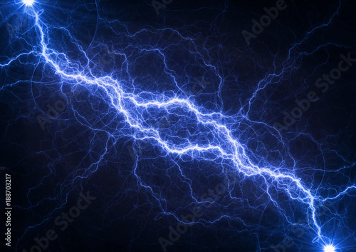 Blue plasma lightning, abstract electrical background