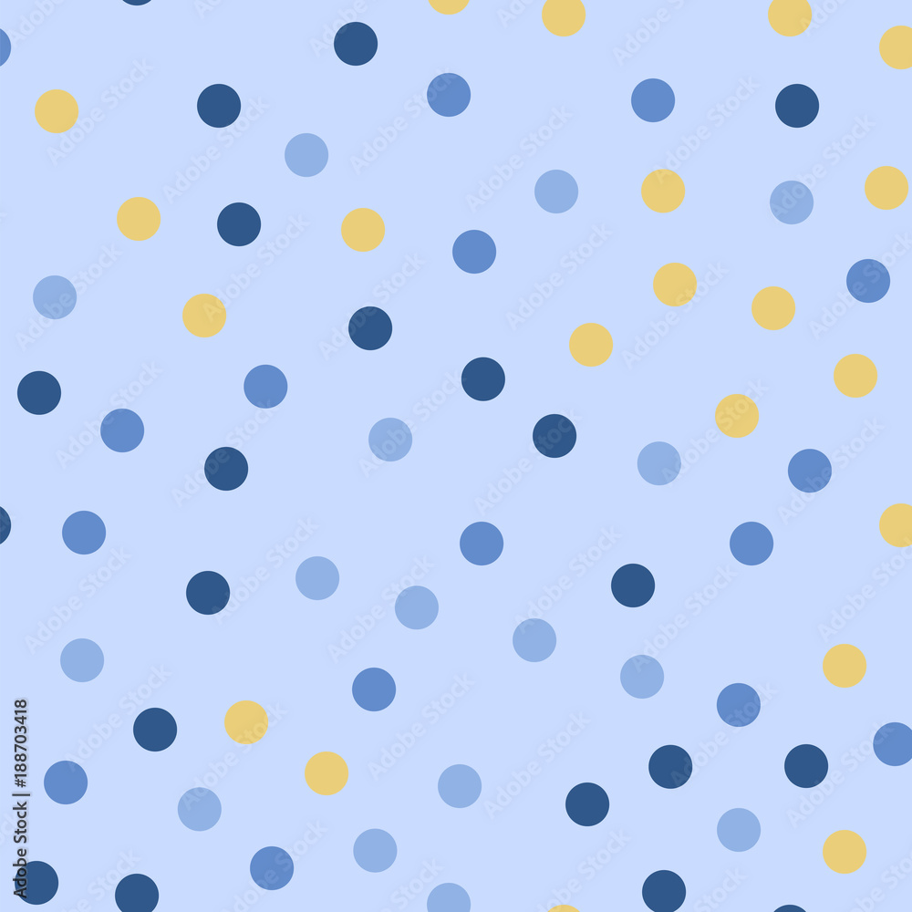 Colorful polka dots seamless pattern on bright 24 background. Enchanting classic colorful polka dots textile pattern. Seamless scattered confetti fall chaotic decor. Abstract vector illustration.