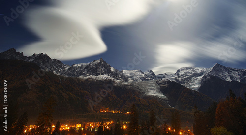 Moonlight over Mont Blanc Peak (4807m), Chamonix, France, Europe photo