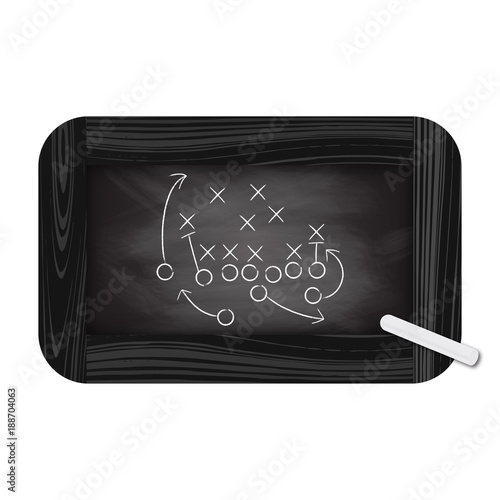 American football strategy on blakcboard with chalk Vector Football Play. Football America. NFL American football formation tacticson. American football field tactics. Touchdown.
