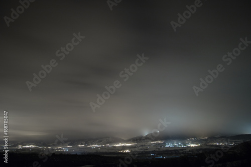 snowy mountain at night