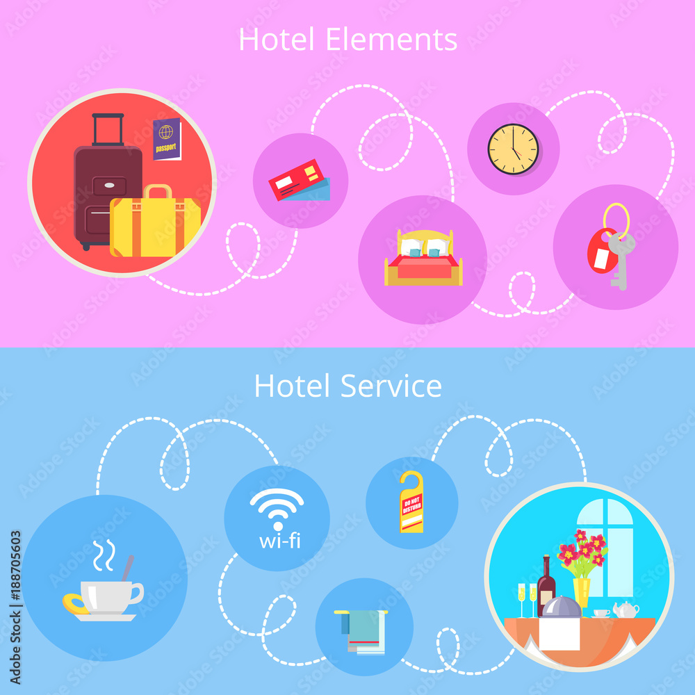 Hotel Elements and Services Vector Flat Poster