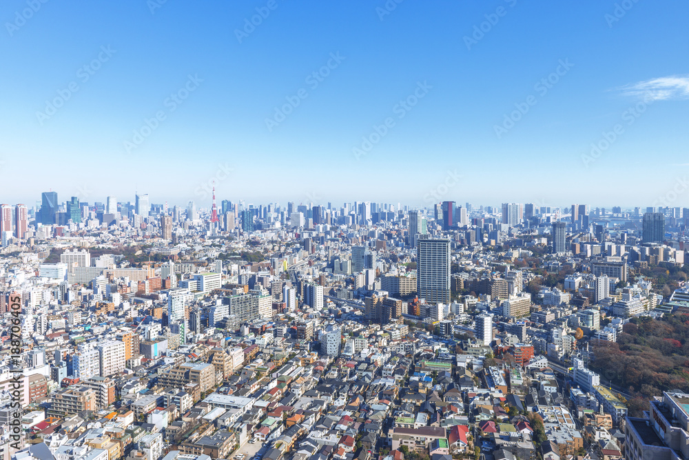Fototapeta premium Pejzaż miejski w kierunku Minato Ward i Tokyo Tower widziany z Ebisu