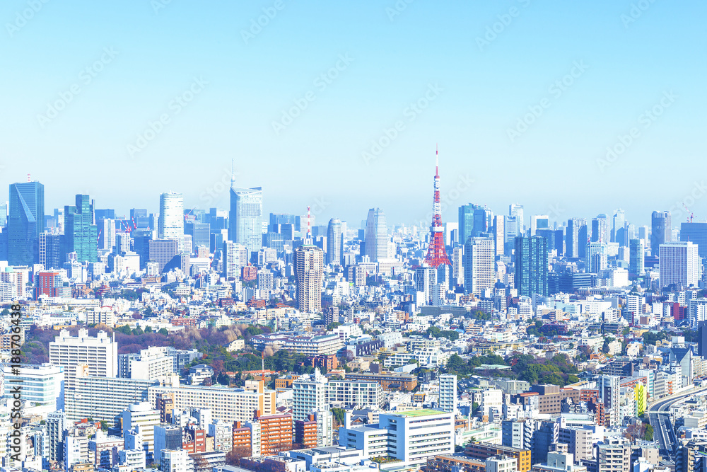 恵比寿から見た港区方面の街並みと東京タワー