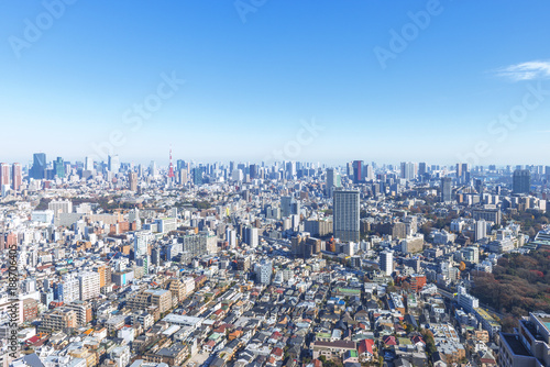 恵比寿から見た港区方面の街並みと東京タワー