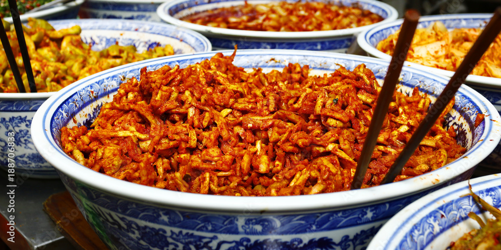 kimchi ,spicy fermented cabbage sold in market kimchi ,spicy fermented cabbage sold in market