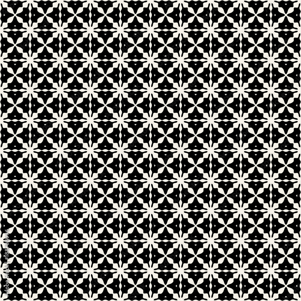 Fabric print. Geometric pattern in repeat. Seamless background, mosaic ornament, ethnic style. Two colors