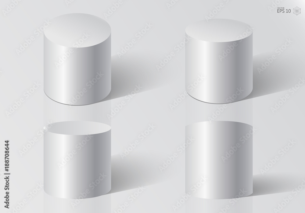 White realistic cylinder, isolated. 3d geometric shapes vector set. White realistic cylinder, isolated. 3d geometric shapes vector set.