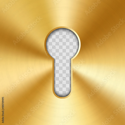 Creative vector illustration of realistic bright glossy metal keyhole isolated on transparent background. Art design silhouette for key. Abstract concept graphic element