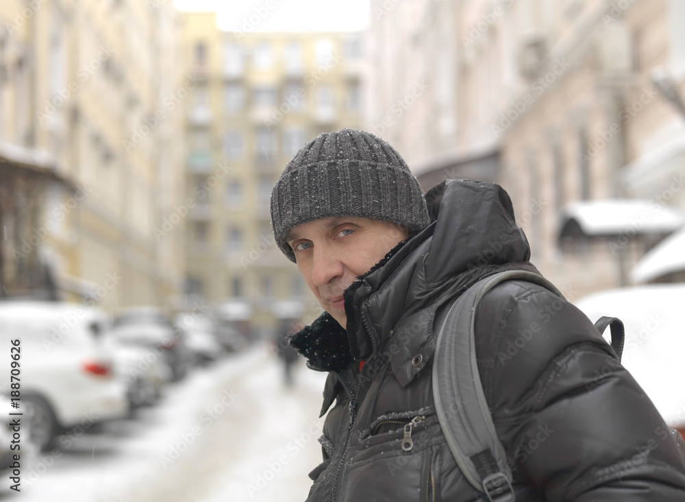 Man On Snowy Street Man On Snowy Street