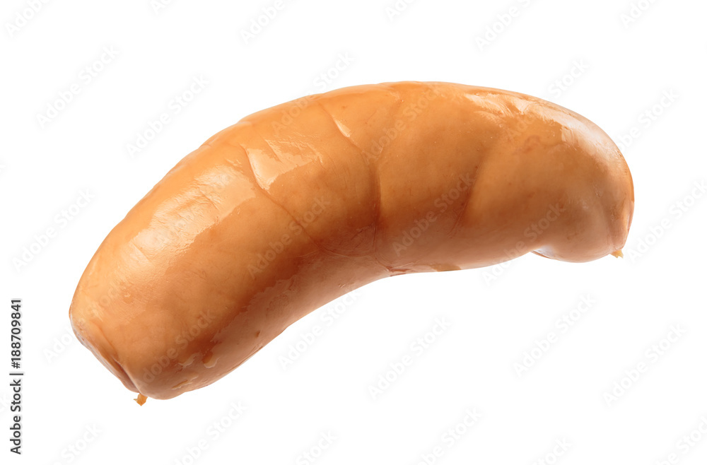 Smoked pork sausage on white background without shadows. 100% sharpness.