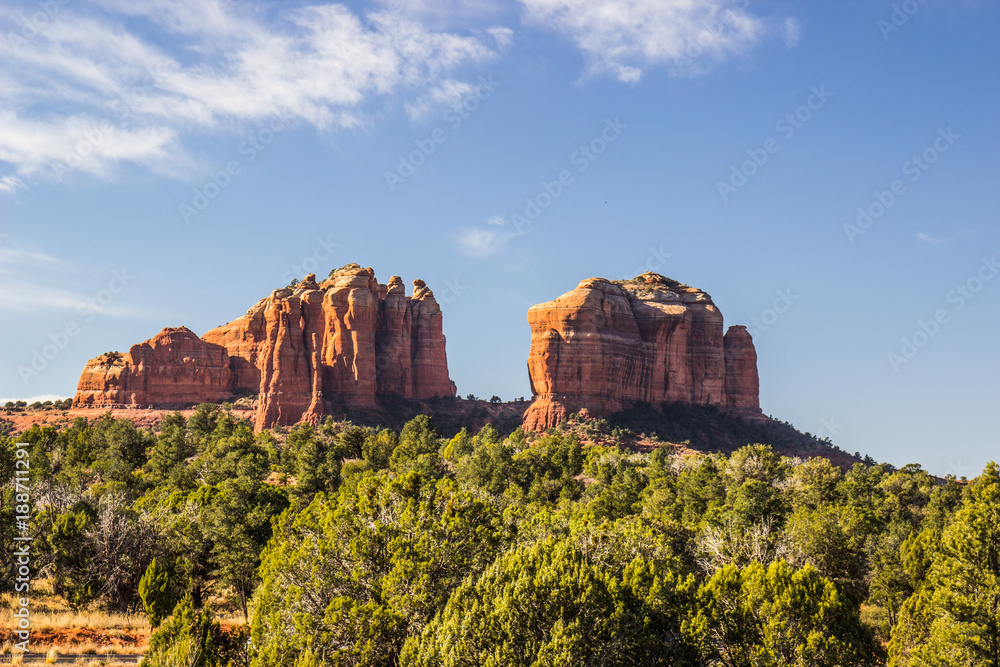Red Rock Outcroppings Above Treeline In Arizona Desert
