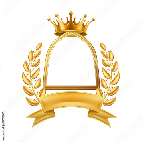 Gold crown laurel wreath winner frame isolated