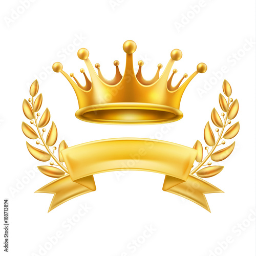 Gold crown ribbon laurel wreath winner shiny sign