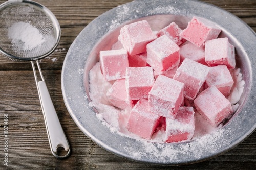 Homemade pink marshmallows