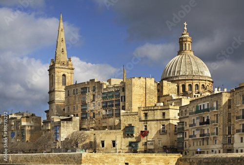 Carmelite Church and St. Paul's Pro-Cathedral in Valletta. Malta