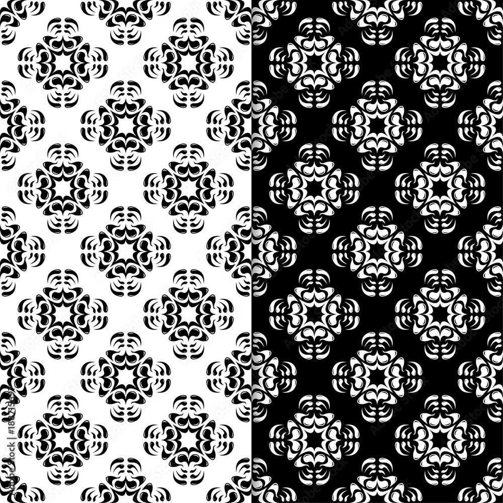 Black and white floral seamless patterns. Set of backgrounds Black and white floral seamless patterns. Set of backgrounds