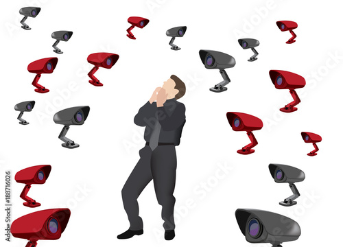 videocamera di sorveglianza e persona spaventata