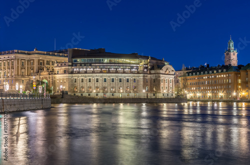 Rikstagshuset i Stockholm på natten photo