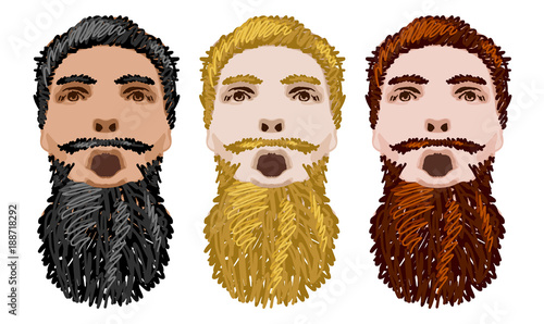 Three Vector Bearded Men Faces